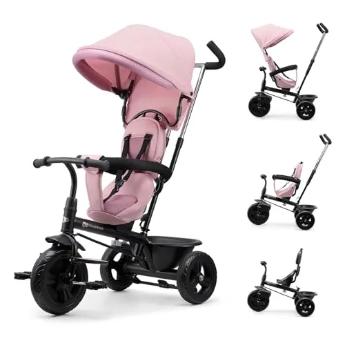 Kinderkraft Freeway 2 Dreirad Kinder mit Schiebegriff, 360° drehbarer Sitz, Freilauf, Schutzbügel, 3-Punkt-Gurt, AIR Comfort System, ab 9 Monaten bis 5 Jahre, Rosa