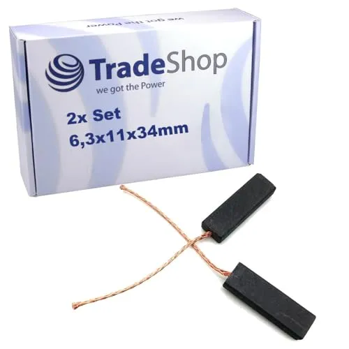 2x Trade-Shop Motorkohlen Kohlebürsten Schleifkohlen 6,3 x 11 x 34mm für viele Waschmaschinen, Elektrogeräte, Haushaltsgeräte