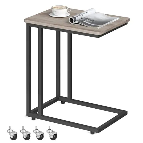 VASAGLE C-Form Beistelltisch mit Rollen - Beistelltisch fürs Wohnzimmer, mobiler Kaffeetisch mit elegantem Industrie-Design und stabiler Ablage, ideal für Frühstück im Bett oder als Laptop-Tisch.