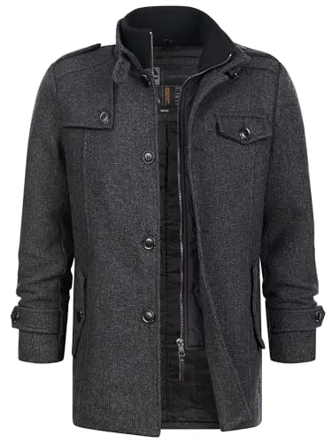 Indicode Herren Brandon Kurzmantel mit Stehkragen | Herrenmantel Wollmantel Mantel Männer Black mix, M