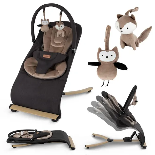 COIL Babywippe mit 4-Stufen-Verstellung und Anti-Rutsch-Elementen, Schwarz/Gold - Praktische Babywippe für Kinder bis 9 kg. Mit 4-fach verstellbarer Liegeposition und sicherem 3-Punkt-Gurt. Leicht und kompakt, ideal für unterwegs und einfach zu reinigen.
