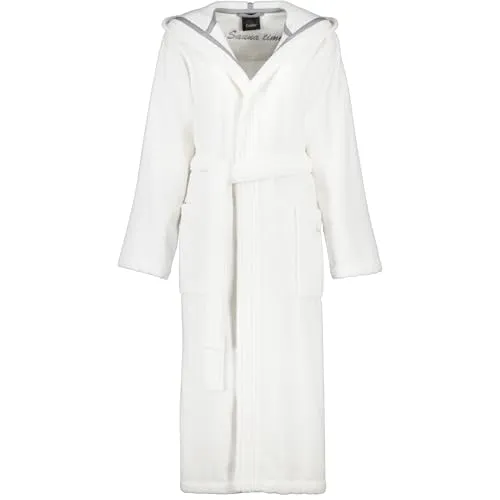 Cawö Home Bademantel Damen Kapuze Sauna Time 832 weiß - 67 XS - Damen-Mäntel mit attraktivem Schriftzug 'Sauna Time', kuschelweiche Qualität aus 100% Baumwolle, pflegeleicht und trocknergeeignet – ideal für entspannte Wellnessmomente!
