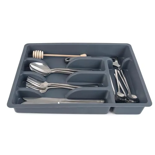KADAX Schubladeneinsatz für Besteck, Ordnungssystem für Schublade, Robuster Organizer für Schubladen, Funktionaler Schubladentrenner, Besteckkasten (Dunkelblau)