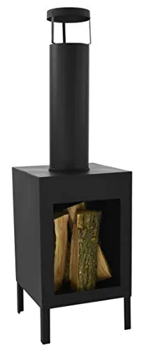 Terrassenofen Gartenkamin 100cm - Eleganter Metall Gartenofen - Gartenöfen für stilvolle Abende im Freien, hitzebeständig bis 800°C mit Überdachung für optimalen Wetterschutz.