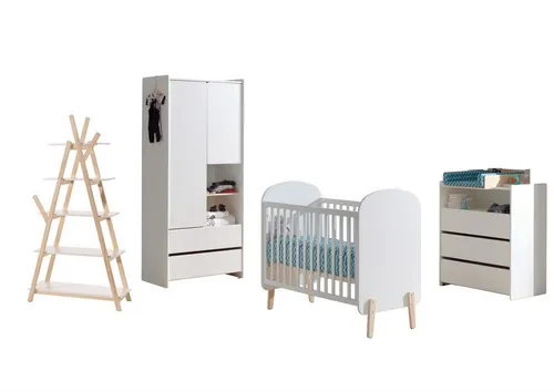 aufm Kessel Babymöbel-Set Karilynn 1 - Komplettset für das Babyzimmer - Komplettset für das Babyzimmer: Hochwertige Möbel aus MDF und massivem Kiefernholz in stilvollem Weiß. Ideal für eine sichere und ansprechende Einrichtung, inklusive Babybett, Kleiderschrank und Wickelaufsatz.