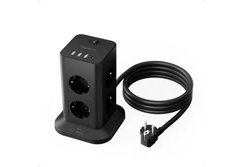 TESSAN 8-Fach Mehrfachsteckdose mit 4 USB-Anschlüssen und Schalter - Praktische 12-in-1 Steckdosenleiste mit 8 AC Steckdosen und 4 USB-Anschlüssen. Überspannungsschutz schützt Ihre Geräte. Ideal für Büros und Zuhause, um mehrere Geräte effizient zu verbinden.