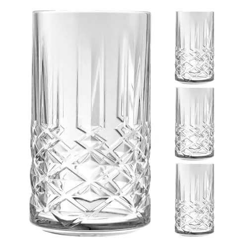 Murago - 4er Set Longdrink Gläser Enjoy ca. 360ml - Glas Londrinkgläser Longdrinkglas rillen geriffelt hochwertig robust Gläserset Trinkglas Trinkgläser Cocktailglas Gastro Cocktailgläser