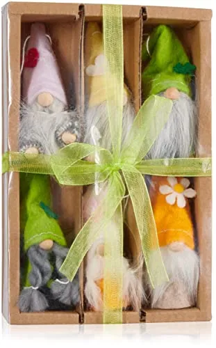 BRUBAKER 6er Set Dekoanhänger Gnom aus Holz und Strick - Lustige Osteranhänger Zwerge mit Bart - Bunte Frühlingsdekoration Osterdeko - ca. 10 cm Osterschmuck in Geschenkbox