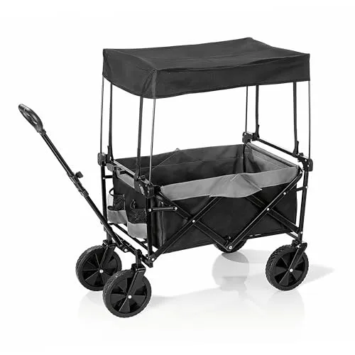 EASYmaxx Bollerwagen - Faltbar & Tragkraft bis 80 kg - Handwagen mit modernem Design und robustem Nylonbezug, ideal für den leichten Transport schwerer Lasten. 360°-Drehgelenke an den Vorderrädern für höchste Wendigkeit.