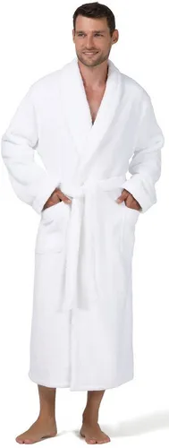 MÖVE Pure Luxury Schalkragenmantel aus 100% Ägyptischer Baumwolle, Größe L, snow - Bademantel für Herren aus 100% Ägyptischer Baumwolle – besonders flauschig und atmungsaktiv, ideal für Allergiker. Stilvolles Design mit Mesh-Bordüre und praktischen Taschen.