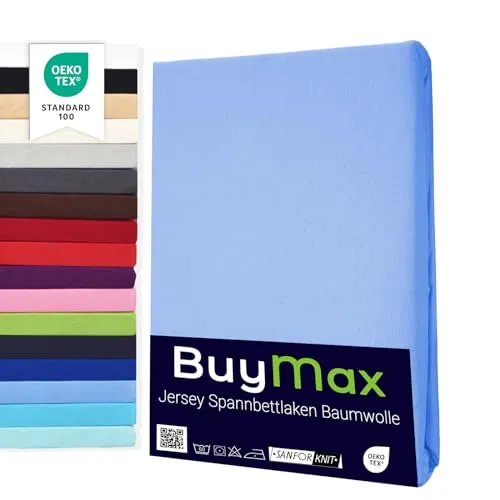 Buymax® Spannbettlaken 90x200cm Doppelpack - 2er-Set Spannbetttücher aus 100% Baumwolle, atmungsaktiv und pflegeleicht. Ideal für Matratzen bis 25 cm Höhe. Faltenfreier Sitz dank Rundumgummi, geprüft nach Oeko-Tex Standard 100.