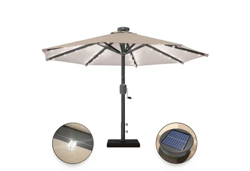 Sonnenschirm SunMarino | Rund Ø 300 cm | LED | Taupe - Sonnenschirm mit 300 cm Durchmesser, UV-Schutz 50+, schwenkbar und mit praktischer Kurbel für einfache Handhabung. Ideal für Garten, Terrasse oder Restaurant.