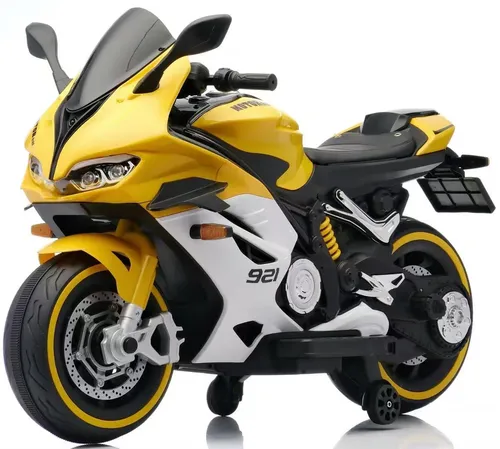 XXL Elektro-Kindermotorrad Kinderfahrzeug Motorrad für Kinder bis 8 Jahren 12V–2x55W USB/AUX/Bluetooth 130 x 55 x 87 cm Gelb (BJFT921 )