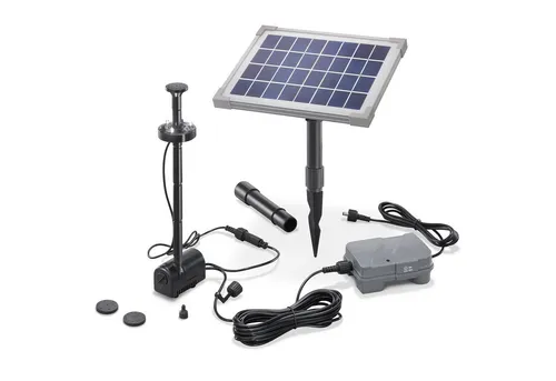 esotec Solar Teichpumpe 5W mit Akku und LED - Wasserpumpen für Gartenteiche, energieeffizientes Komplett-Set mit automatischer LED-Beleuchtung für zauberhafte Wasserspiele, unabhängig vom Stromnetz.