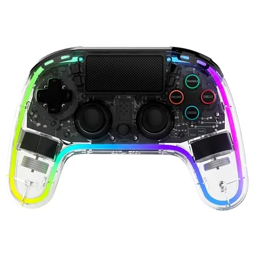 Snakebyte GAMEPAD RGB 4 - Transparenter Wireless Controller für PlayStation 4 - Gamepads & Standard-Controller mit einstellbarer RGB-Beleuchtung und belegbaren Zusatztasten für individuelles Gaming-Erlebnis.