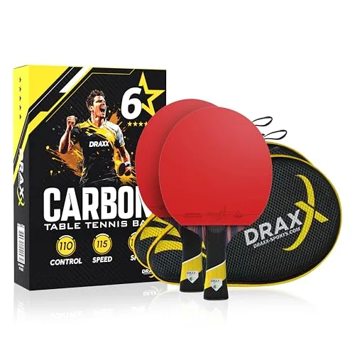 Ping-Pong-Schläger, 6 Sterne | x2 | Profi-Schläger, Carbone Pro, dick, maximale Spin, dichter Schaumstoff, 2 mm, inkl. Hülle | ideal für Anfänger bis Pro | Training & Wettbewerb