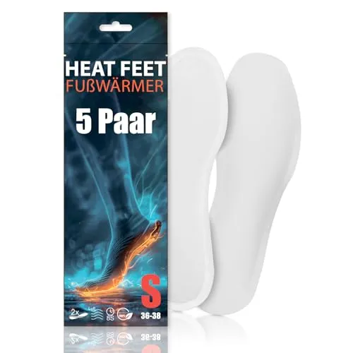 Paar HEAT FEET Wärmesohlen, Heizsohlen, Einlage Fußwärmer, wärmende Sohlen, warme Einlegesohlen, Wintersportarten Outdoorsport Weihnachtsmarkt, bei kalten Füßen für Schuhgröße 36-38 8h Wärme 5