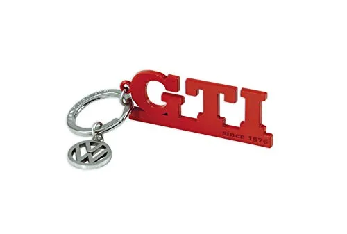BRISA VW Collection - Volkswagen Metall Schlüssel-Anhänger-Ring Schlüsselbund-Accessoire Keyholder im GTI Design (Schriftzug Rot)