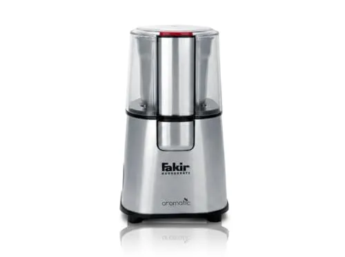 Fakir Aromatic / Kaffee-Mühle elektrisch, mit Scheibenmahlwerk, Mühle für Kaffeebohnen, Gewürze, Nüsse und Getreide, 60 g Kapazität, silber - 220 Watt