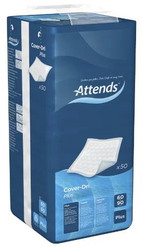 Attends Cover Dri Plus Einweg Sechskant Underpads 60 x 90 cm - 50 Stück - Inkontinenzeinlagen für Betten und Stühle, mit einzigartigem Sechskant-Design für schnelle Flüssigkeitsaufnahme und verbesserte Trockenheit. Die rutschfeste Unterseite sorgt für Sicherheit und Komfort.