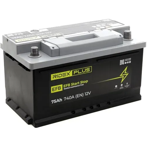 RIDEX PLUS Starterbatterie für VW, MERCEDES-BENZ, AUDI - EFB-Batterie mit 75 Ah und 740 A Kälteprüfstrom, ideal für Fahrzeuge mit Start-Stopp-Funktion. Hohe Leistung und Zuverlässigkeit für Ihr Fahrzeug!