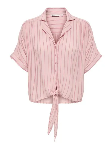 ONLY Kurzarmbluse ONLPAULA LIFE S/S TIE SHIRT WVN NOOS - Modische Kurzarmbluse aus 100% Viskose im regular fit. Mit V-Ausschnitt und gestreiftem Design, ideal für lässige und stilvolle Looks. Pflegeleicht und maschinenwaschbar.