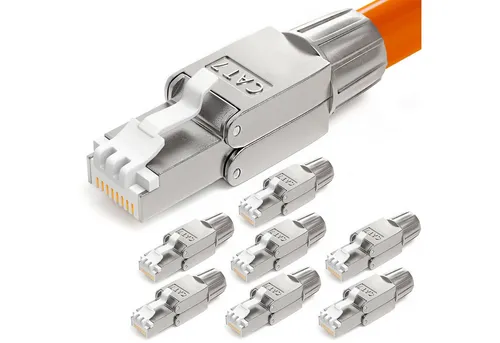 hb-digital 8x CAT7 Netzwerkstecker RJ45 - geschirmt und robust - Hochwertige CAT.7 Netzwerkstecker für optimale Verbindung und geringe Dämpfung. Ideal für DIY-Projekte, werkzeuglose Montage und zuverlässige Leistung.