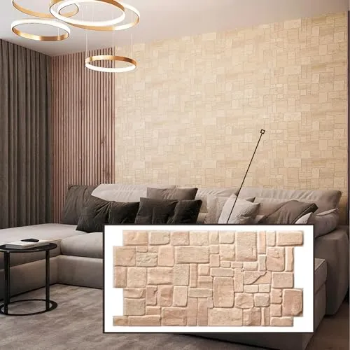 Untitled 3D-Wandpaneele PVC | Stein Optik | 1-20 Platten - 0.5-10 m² | Für Wohnzimmer, Küche & Bad | Einfache DIY-Montage (1, Beige Shell)