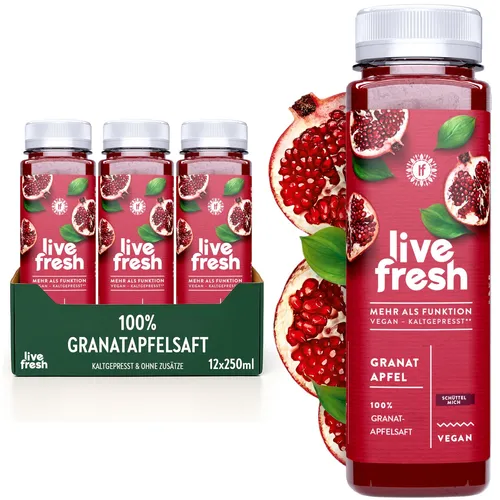LiveFresh 100% Granatapfelsaft Kaltgepresst* - 3€ Pfand von LiveFresh