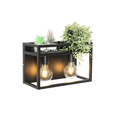 Qazqa 2-flammige Wandleuchte Schwarz – Vintage Industrie Design - Stilvolle 2-flammige Wandleuchte aus schwarzem Stahl, ideal für Wohnzimmer, Schlafzimmer und Büros. E27-Fassung, dimmbar (Dimmer nicht enthalten), für eine gemütliche Atmosphäre.