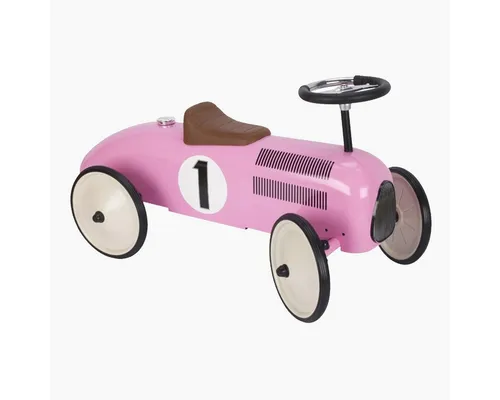 goki Rutscherauto Metall - Rosa Rennwagen für kleine Abenteurer - Stabiles und robustes Rutscherfahrzeug aus Metall mit Gummibereifung, ideal für die Motorikförderung und den Bewegungsdrang von Kindern.