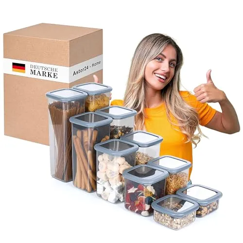 astor24 PREMIUM Vorratsdosen Set mit Deckel | 10er Set BPA-frei - Vorratsdosen-Sets für langanhaltende Frische: Luftdicht, stapelbar und in 5 Größen für optimale Aufbewahrung von Lebensmitteln.