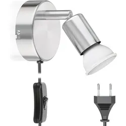 ledscom.de Leselampe LUNARA mit Schalter und Stecker chrom matt GU10 Wand-Leuchte 6,74W 630lm 100° weiß