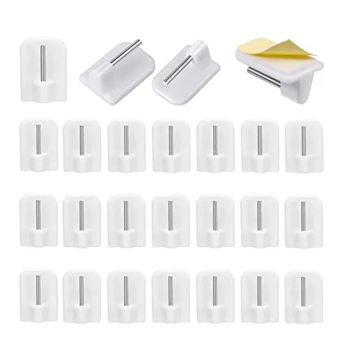 zoerbufan 24 Stück Gardinenhaken Selbstklebend, Gardinenhaken Klebehaken Selbstklebend Hake für Gardinenstangen Vitragestangen Gardinenhalter Vorhänge, Dekohaken (Weiß)