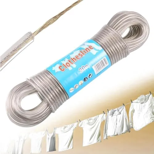 katmerio Wäscheleine mit Stahlkern, Wäscheleine Extra Stark, Reißfeste und Rostfreie Outdoor Wäscheleine, Kapazität 120kg, Ideal für Draußen, Garten, Camping und als Reisewäscheleine.