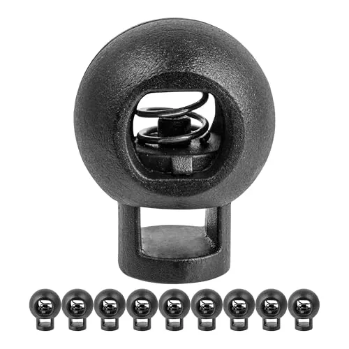 Kordel Stopper, 1-Loch, 10 Stück, Schwarz, für bis Ø 5 mm Kordeln, Band Klemme Jacke, Bekleidung, Rucksack, Gummikordel Stopper, Schnellverschluss Schnürsenkel, Schnur Rutsche, Tanka Kordelstopper