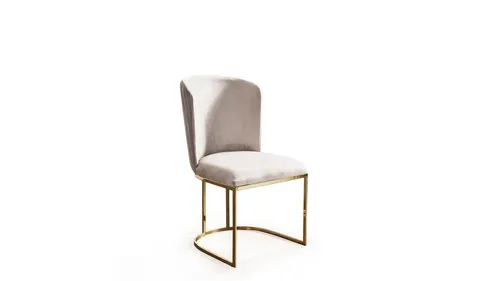 Eleganter Esszimmerstuhl Beige mit Edelstahlgestell - Moderner Küchenstuhl für den Innenbereich, stilvolles Design mit robustem Edelstahlgestell und komfortablem Stoffbezug. Ideal für einladende Esszimmer.