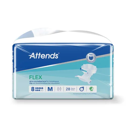 Attends Flex 8 M - 112 Stück - Inkontinenzvorlage mit Gürtelverschluss für selbständiges Anlegen, optimaler Auslaufschutz und atmungsaktives Material für gesunde Haut.