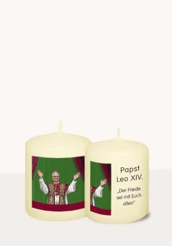 Stumpenkerzen Papstkerze Papst Leo XIV. 6 x Ø 5 cm, 4er Set in beige von Stumpenkerzen