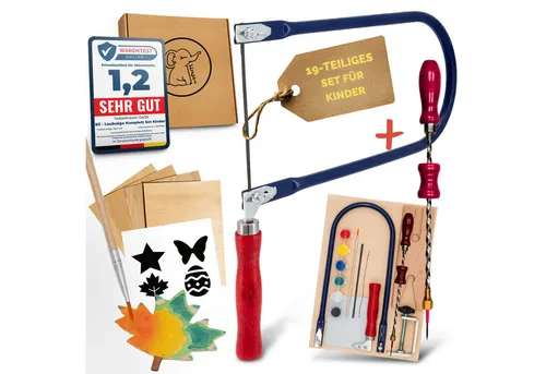 Eli Kinder-Werkzeug-Set Laubsäge für Kinder - 19-tlg. mit Vorlagen und Farben - Kreatives 19-teiliges Laubsäge-Set für Kinder ab 6 Jahren. Enthält alles für spannende Bastelprojekte: Laubsäge, Farben, Pinsel und Vorlagen. Ideal als Geschenk für kleine Handwerker!