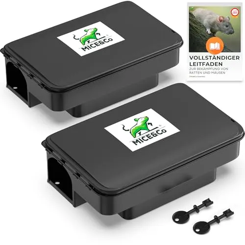 Mice&Co 2X Profi Rattenfalle – Effektive Köderbox gegen Ratten & Mäuse mit Schlüssel & Warnaufklebern – Rattenköderbox Sicher für Kinder & Haustiere – Ohne Rattengift