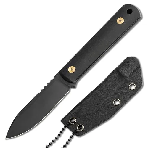 Böker SOLINGEN BFF Packlite Allblack Stargaze Messer – feststehendes Outdoormesser mit Kydex-Scheide & Kugelkette - 6,5 cm lange MagnaCut Klinge - mit demontierbaren Richlite Griff – made in Germany