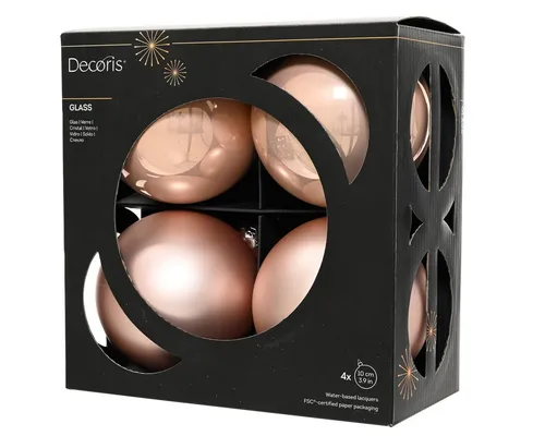 Kaemingk Weihnachtsbaumkugel, Weihnachtskugeln Glas 10cm 4 Stück - Rosa