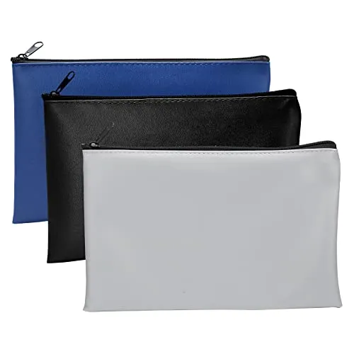 Stück Banktaschen aus Kunstleder 25 x 16 cm Geldtasche für A5 Dokumente Geldmappe für Business,Haushalt,Schule (Blau,Schwarz,Hellgrau) 3