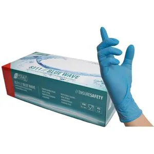 NITRAS-MEDICAL Einmalhandschuhe Blue Wave, blau, 100 Stück, Nitril, chemikalienbeständig, lebensmittelecht, Größe L