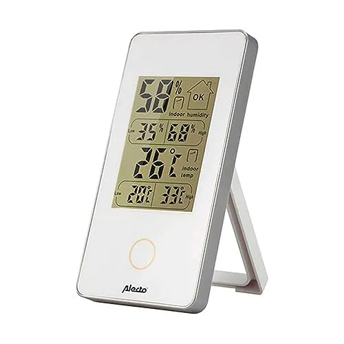 Alecto WS-75 - Digitales Thermometer/Hygrometer, Misst die Temperatur und Luftfeuchtigkeit in Innenräumen, Batteriebetrieben, LCD-Anzeige, Weiß