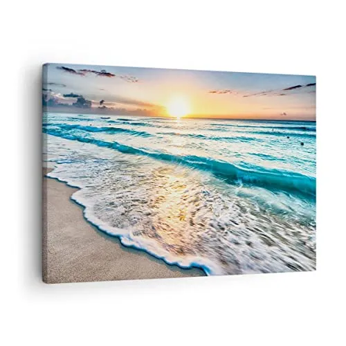 Bilder auf Leinwand Meer Welle Strand Leinwandbild mit Rahmen 70x50cm Wandbilder Dekoration Wohnzimmer Schlafzimmer Küche Deko Klein Wanddeko Bild Wand Kunstdruck Art Wall Decor Canvas AA70x50-3621
