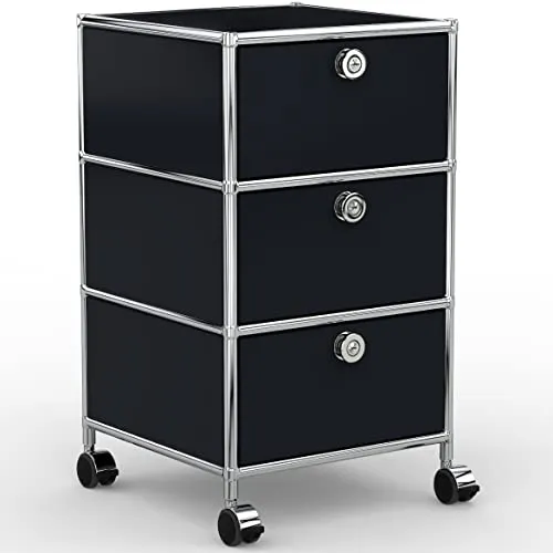 System8X Rollcontainer 40cm mit 3 Schubladen - Graphitschwarz - Praktischer Rollcontainer für das Home-Office: Ideal zur Aufbewahrung von Büromaterialien, mit robustem Metallrahmen und platzsparendem Design. Fertig montiert und mit abschließbaren Schubladen für sichere Aufbewahrung.