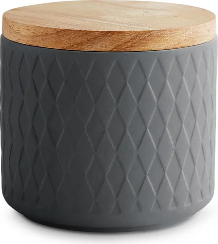 SPRINGLANE Keramik Vorratsdosen mit Holzdeckel Grau, Kautschukholz-Deckel, Aufbewahrungsdosen, Frischhaltedosen - 10,1 x 9,3 cm dunkelgrau