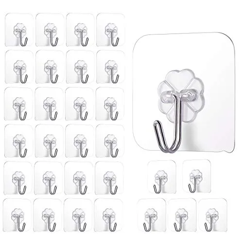 Stücke Selbstklebende Klebehaken, Transparente Wandhaken Ohne Bohren Wasserfest Haken, Handtuchhaken für Küche Bad Wand & Decke Aufhänger, Max 10kg 30